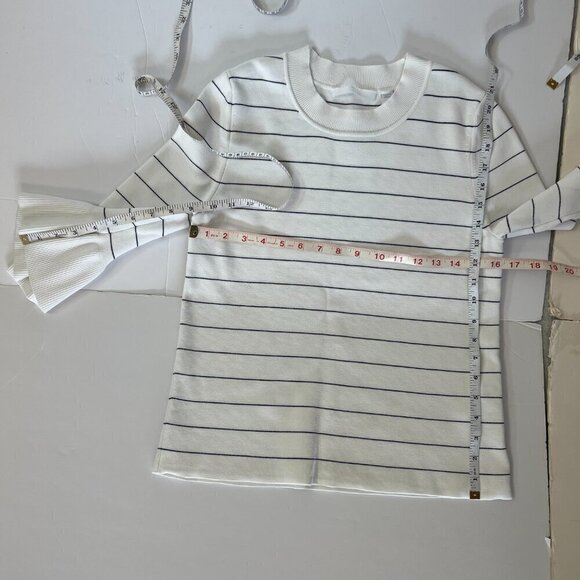 Boss Hugo Boss Fenella White Black Stripe Knit Pullover 3/4 Bell Sleeves Sz M - Picture 16 of 16